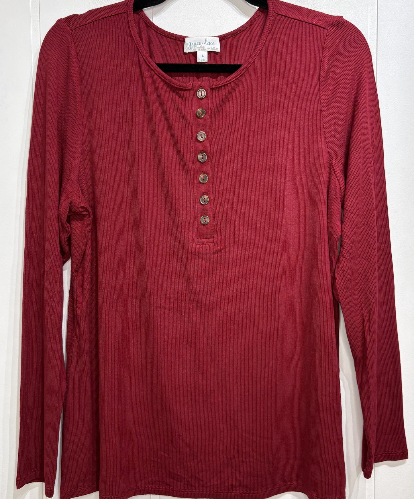 Grace & Lace Ribbed Henley Top