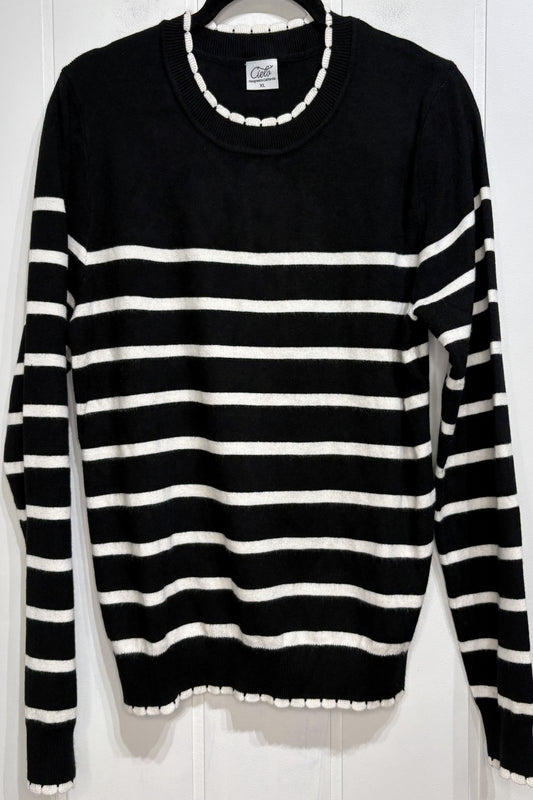 Cielo Striped Sweater w/Scallop Hem