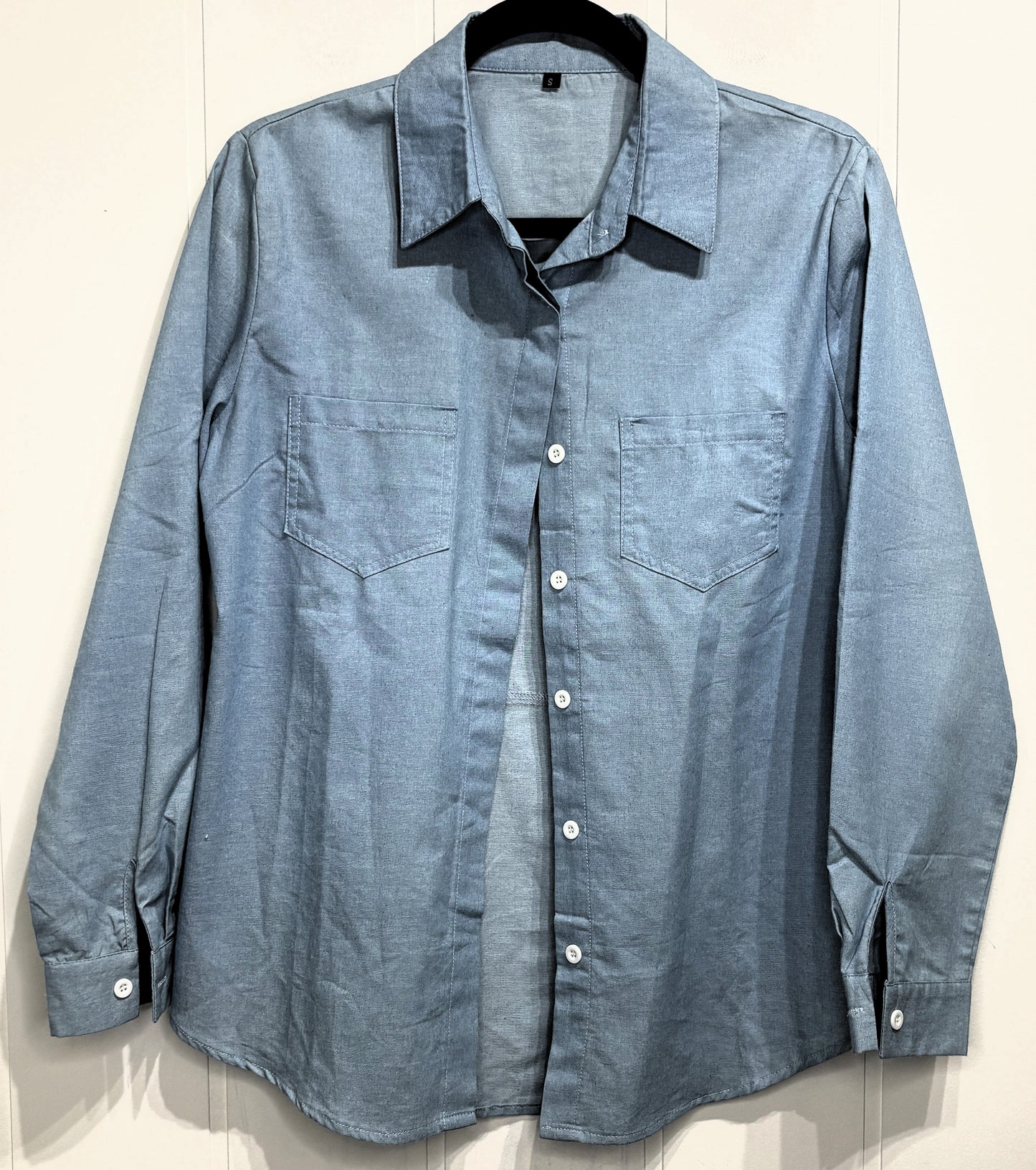 Plain Button-down Pocket Blouse