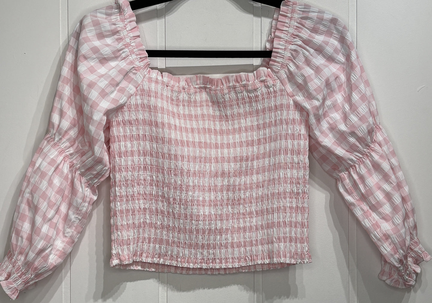 Mi Ami Plaid Puff Sleeve Crop Blouse