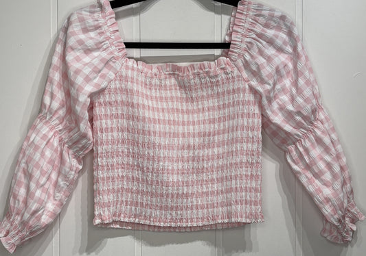 Mi Ami Plaid Puff Sleeve Crop Blouse
