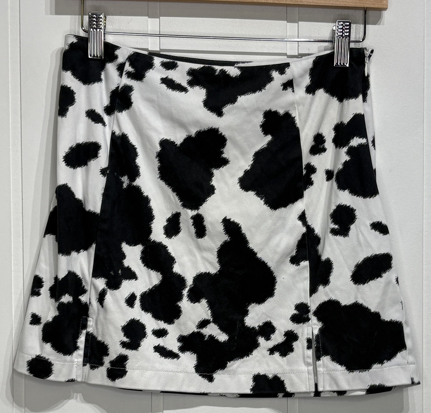 ALYA Suede Cow Print Mini Skirt