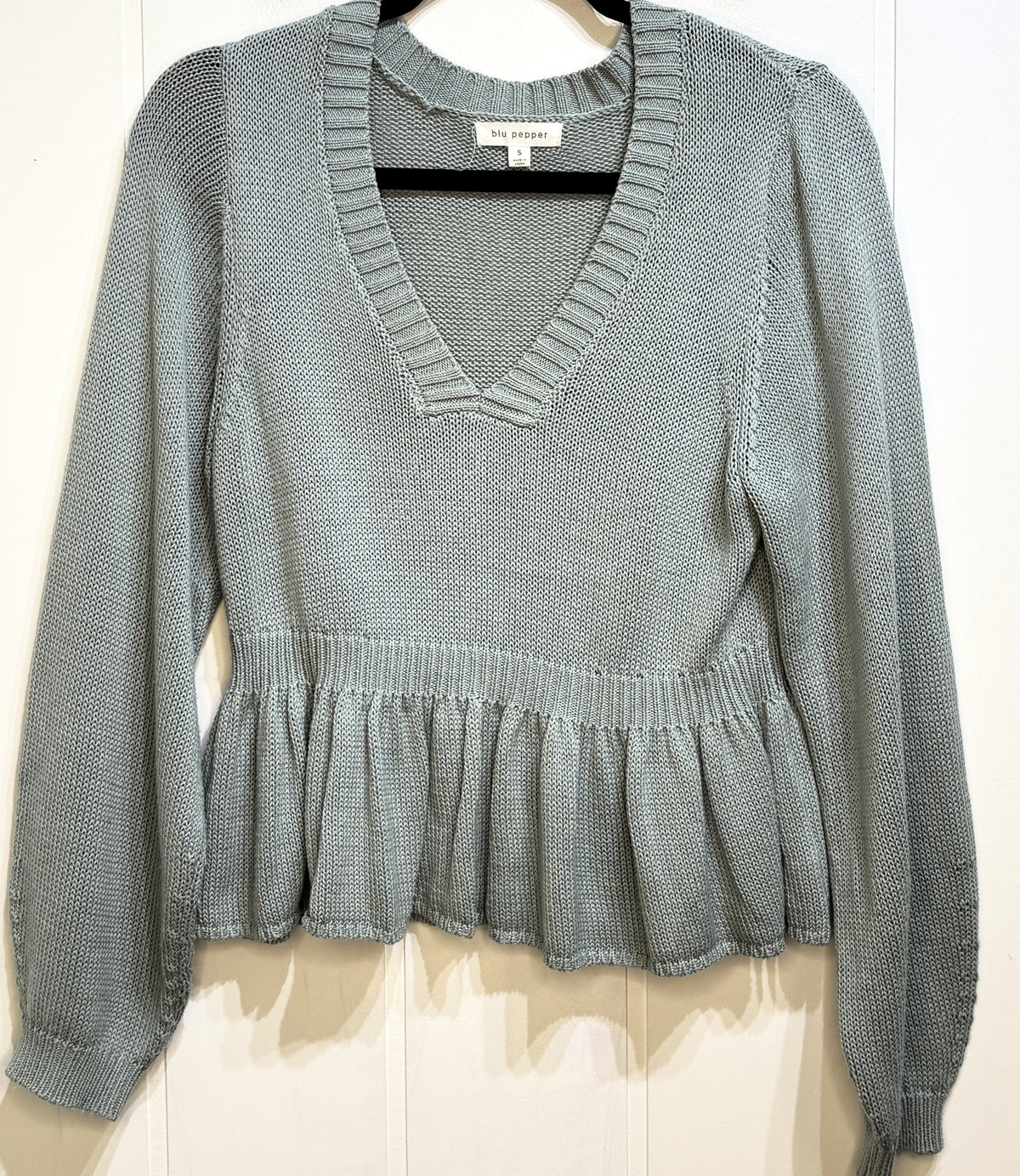 Blu Pepper V-neck Peplum Sweater