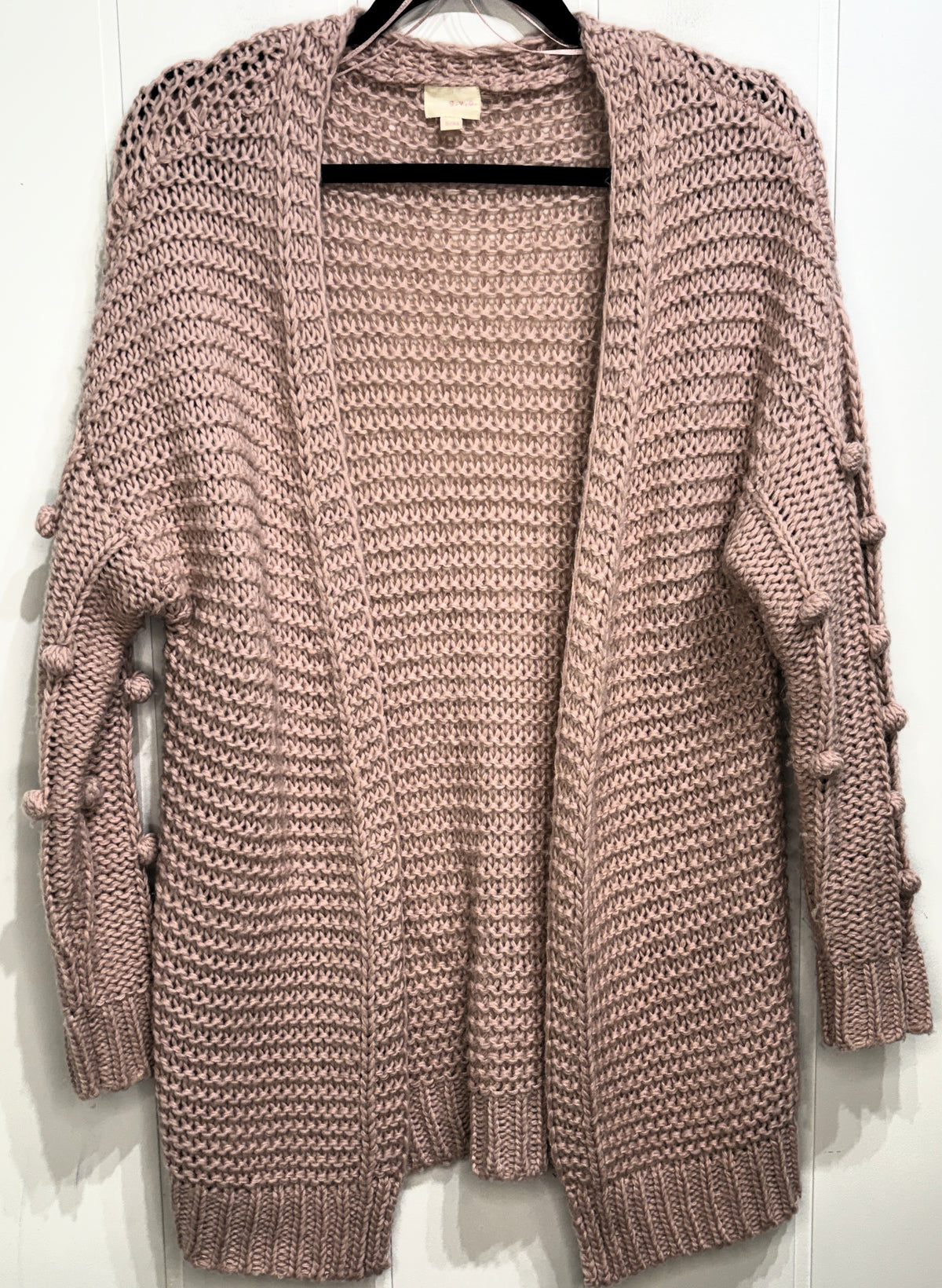 Open Chunky Cardigan w/Pom-pom Detail