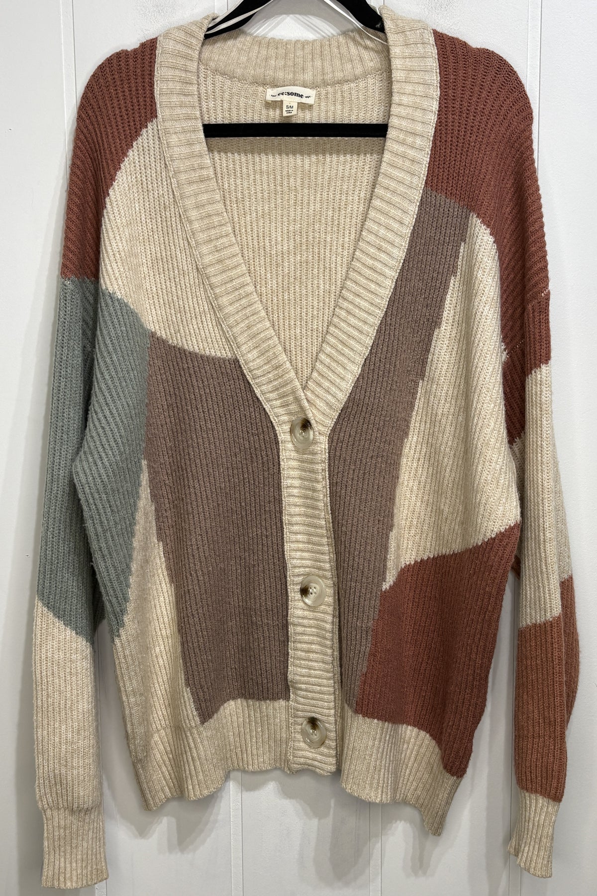 ee:some Color Block Cardigan Sweater