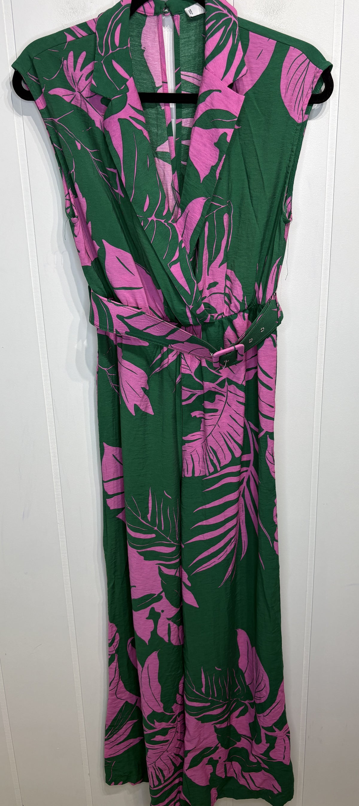 MNG Belted Wide Leg Tropical Jumpsuit