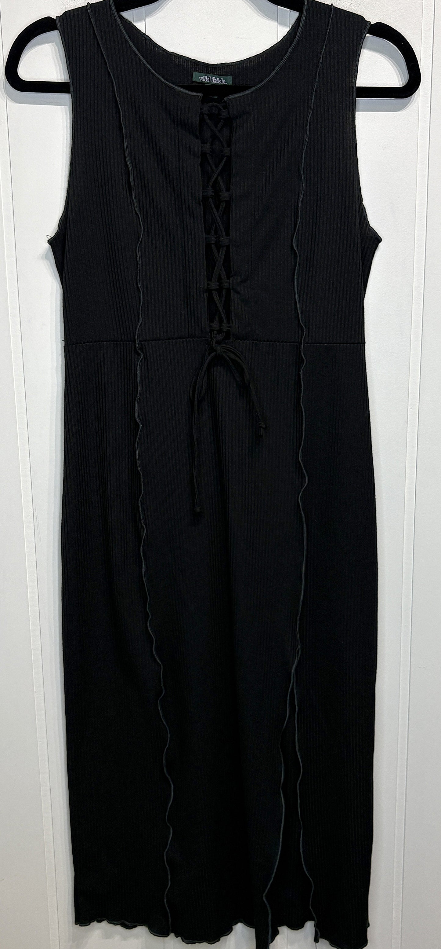 Wild Fable Ribbed Lace-Up Midi Dress