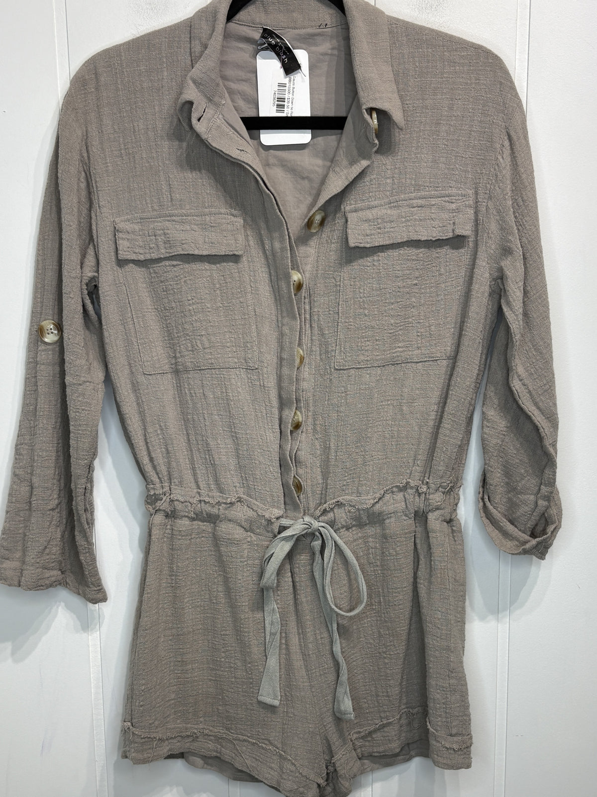 Blue Blush Button-Front Romper w/Tie