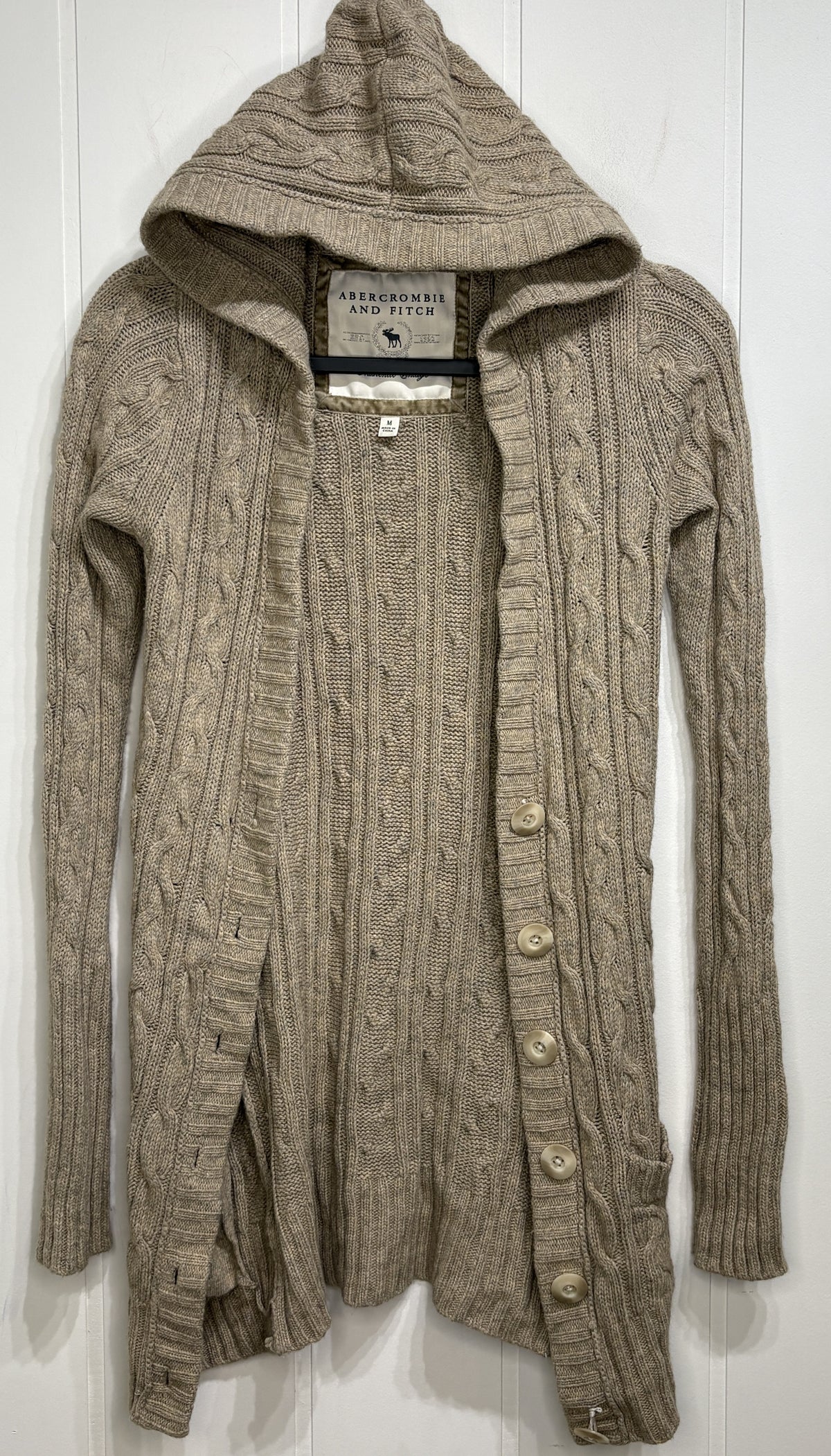 Y2K A&F Cable Knit Hooded Cardigan