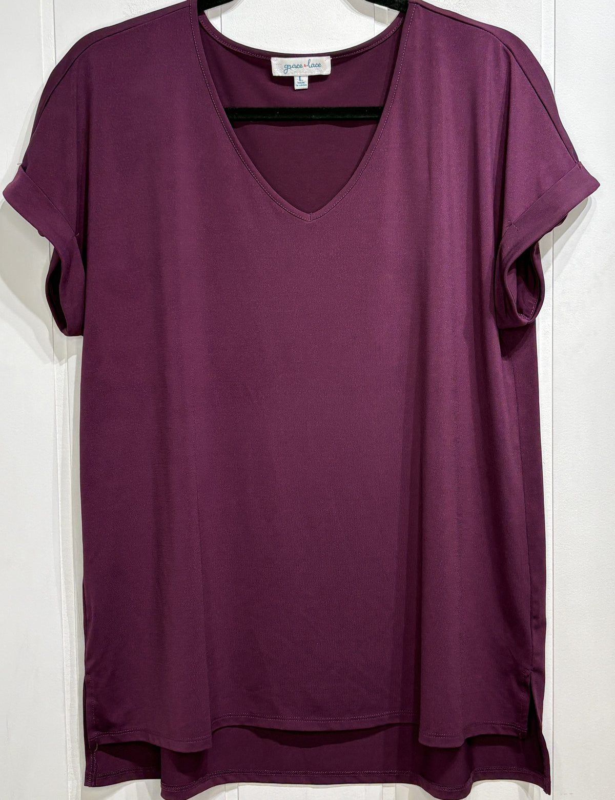 Grace & Lace Stretchy Cuffed SS Blouse
