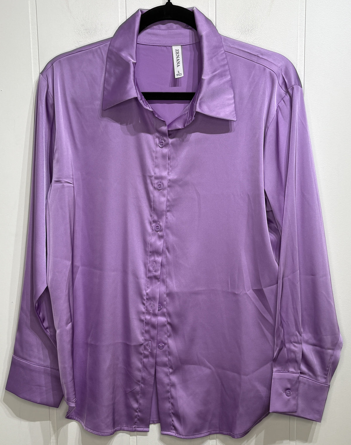Zenana Satin Button-up Blouse