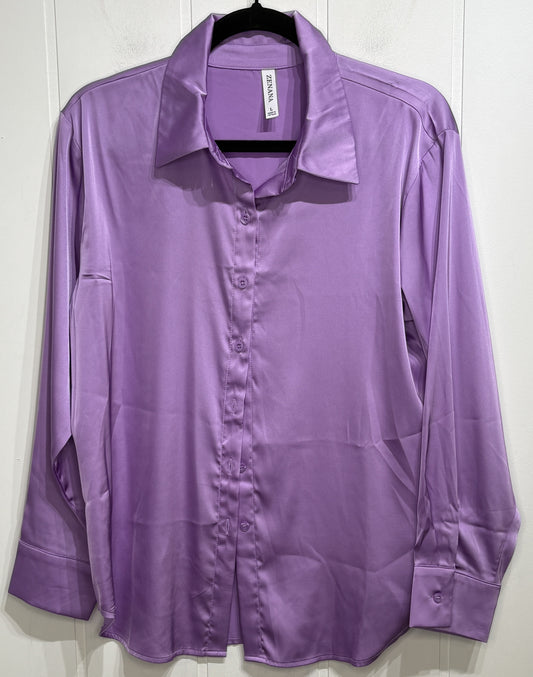 Zenana Satin Button-up Blouse