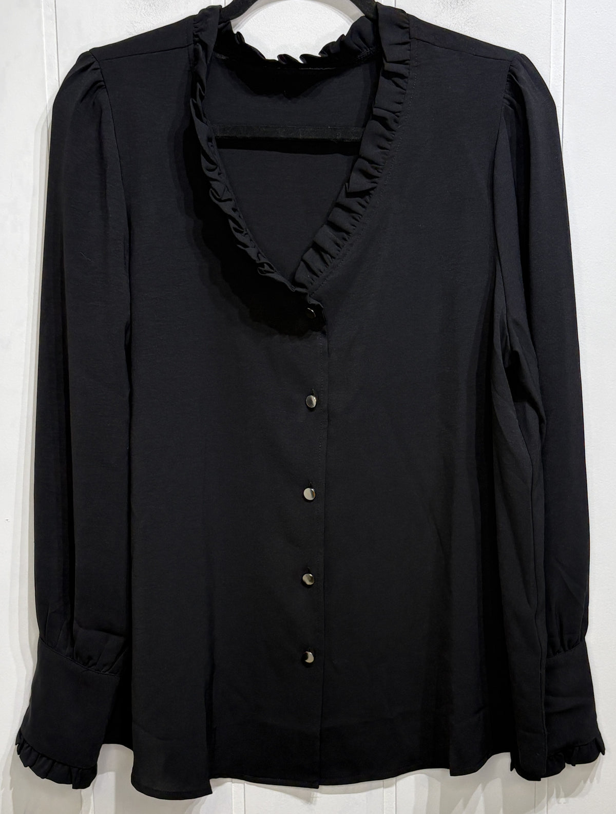 Ruffle Neckline Button-up Blouse