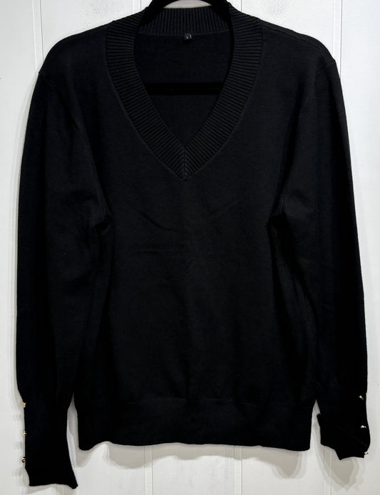 V-Neck Sweater w/Button Sleeves