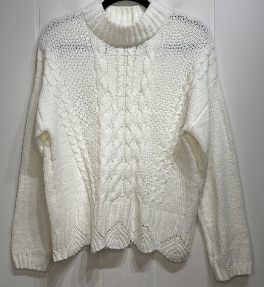 Cable-knit Scalloped Hem LS Sweater