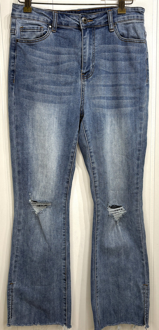 Distressed Frayed Jeans w/Ankle Slits