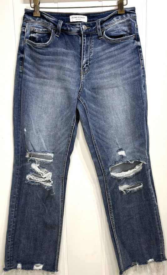 Mid Rise Crop Straight-leg Distressed Jeans