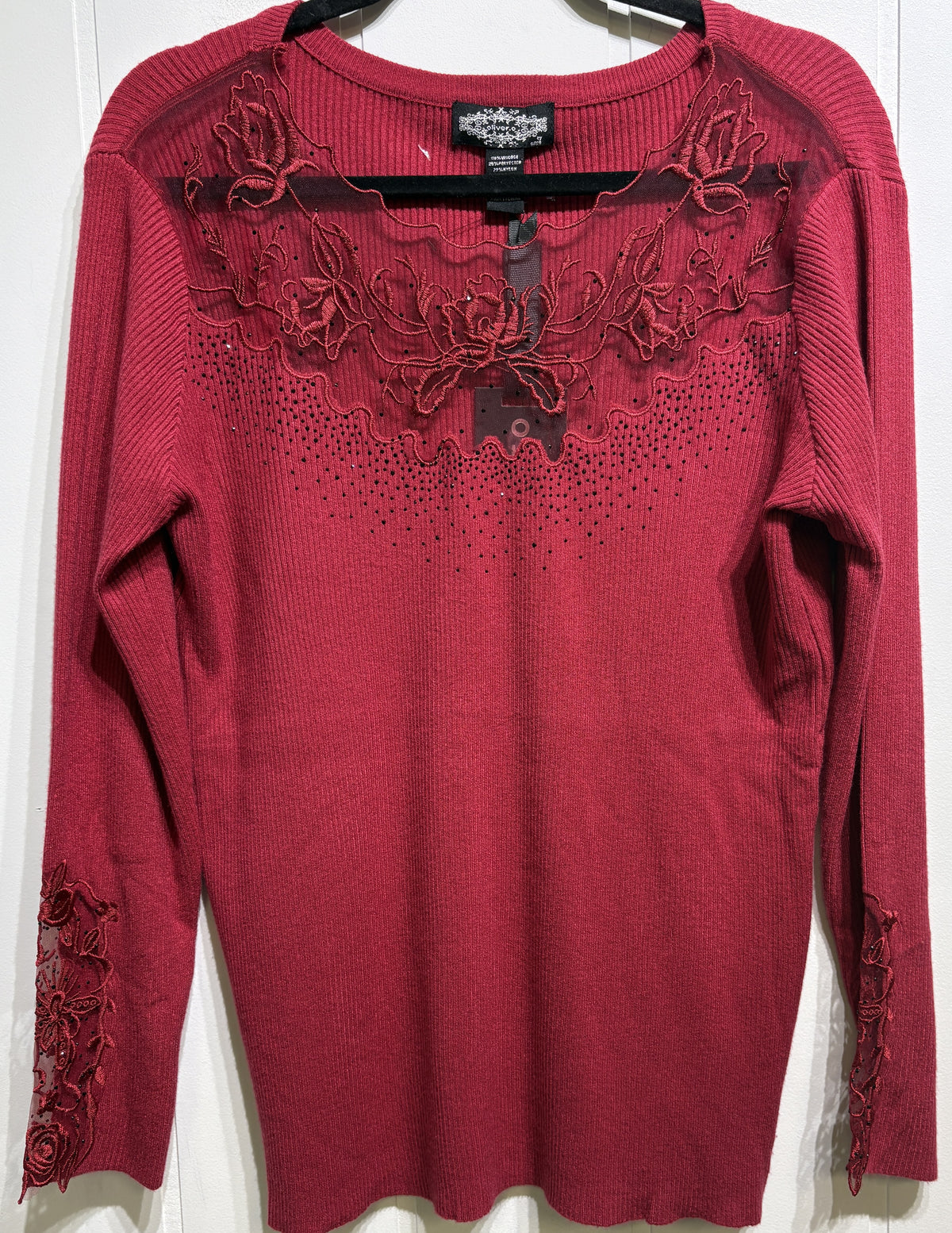 Mesh Embroidered LS Sweater