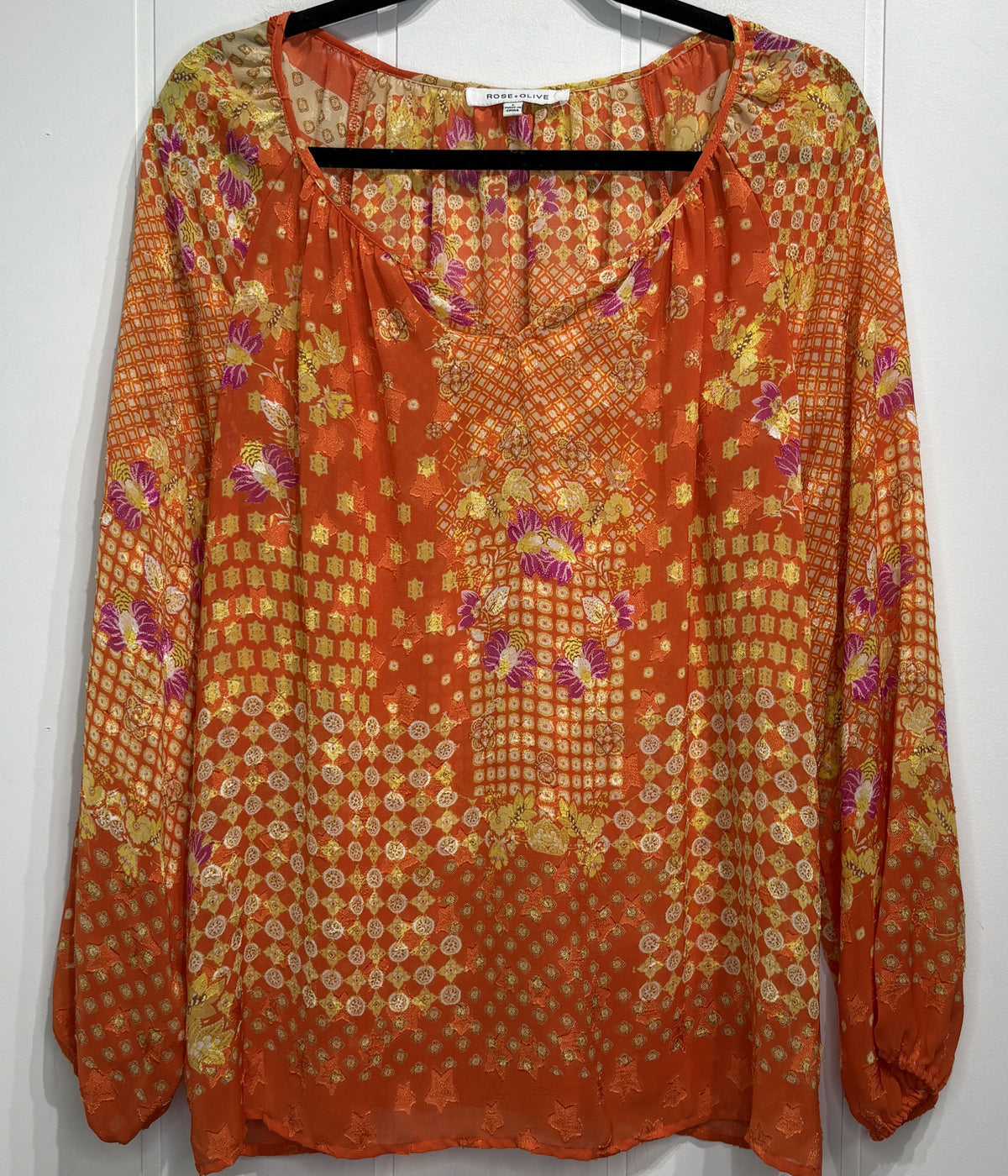 Rose+Olive Textured Geo. Print Blouse
