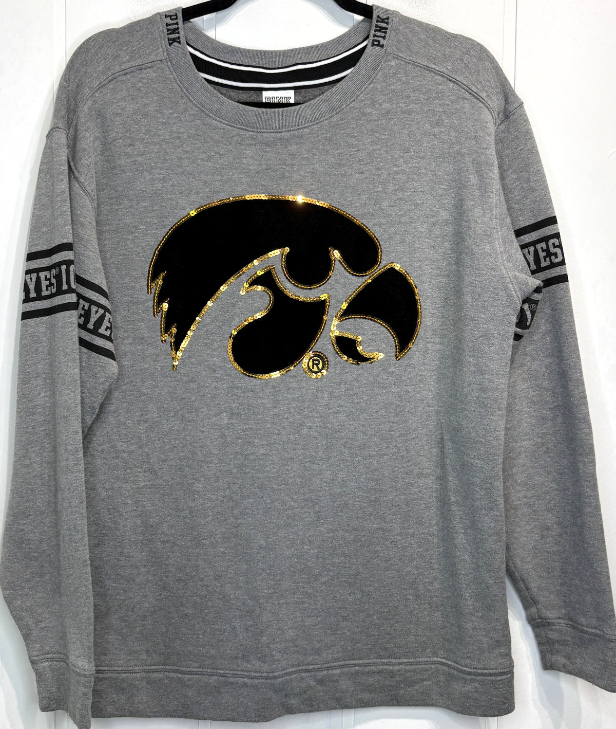 PINK Sequin IOWA Logo Crewneck