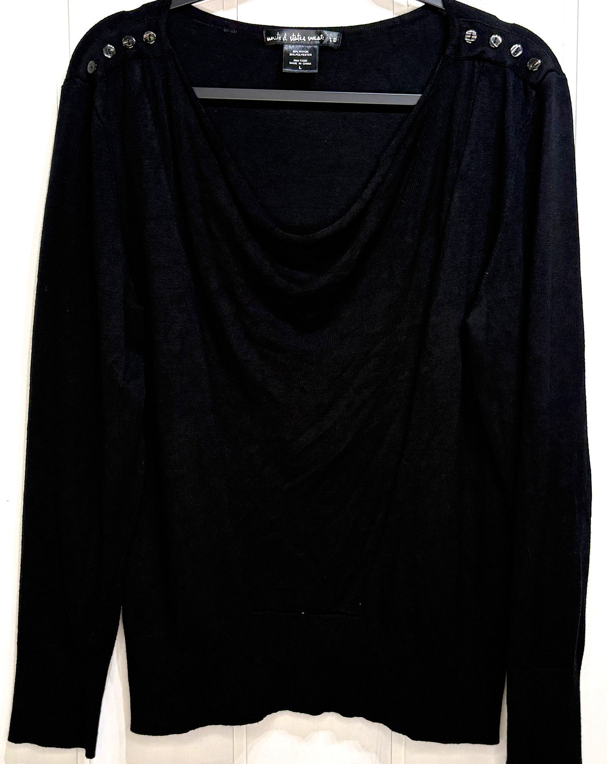 Swoop Neck Sweater w/Button Shoulders