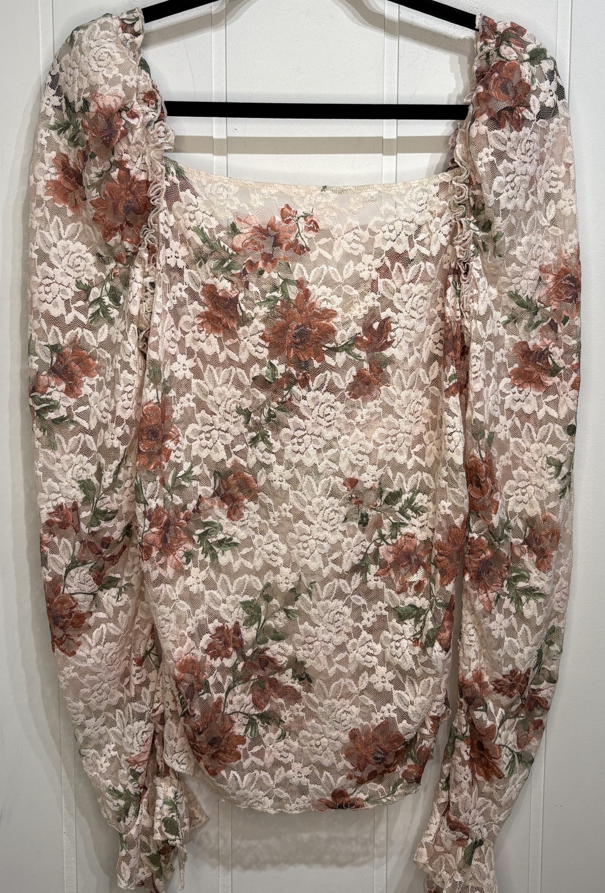 Anthropologie Puff-Shoulder Lace Top