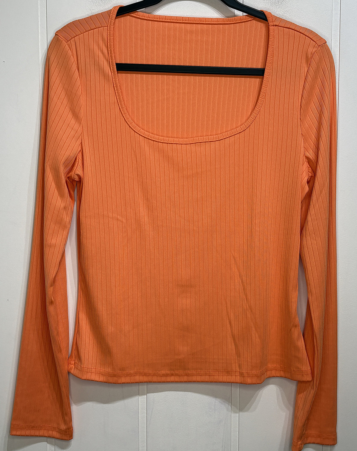 Square-Neck LS Ribbed Top