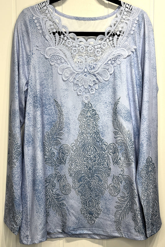 Embroidered Neck Graphic Knit Top