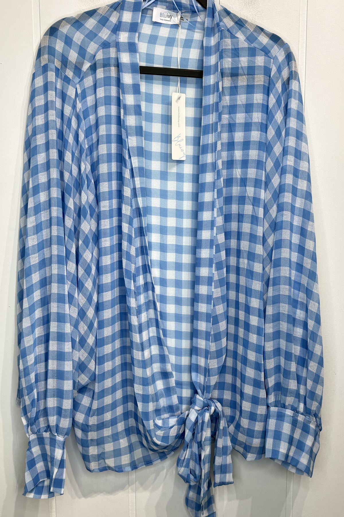 Bluivy Open Front-Tie Plaid Top