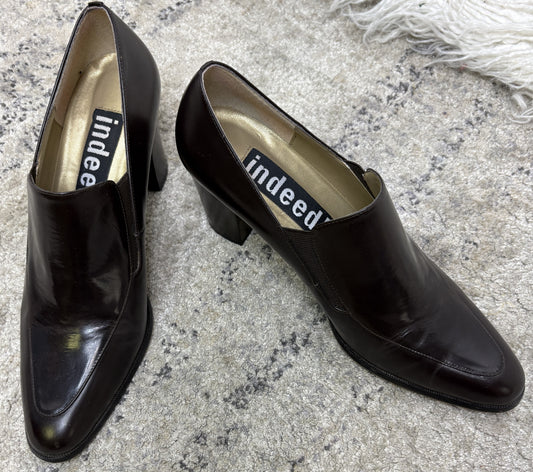 Leather Block Heel Loafer Pumps