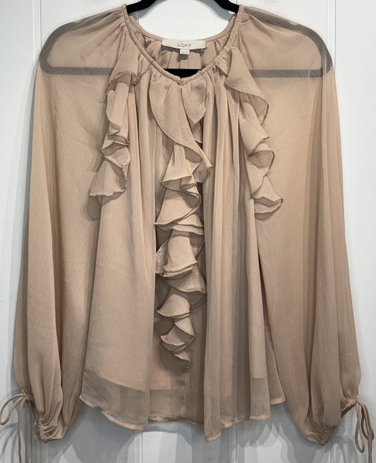 LOFT Ruffle Center Sheer LS Blouse