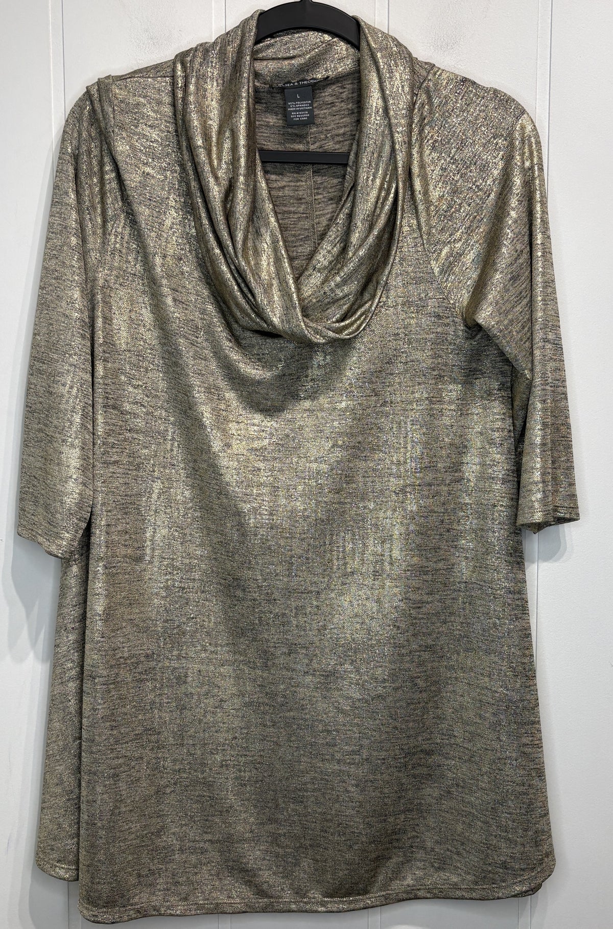 Shimmery Draped Cowl Neck Tunic Top