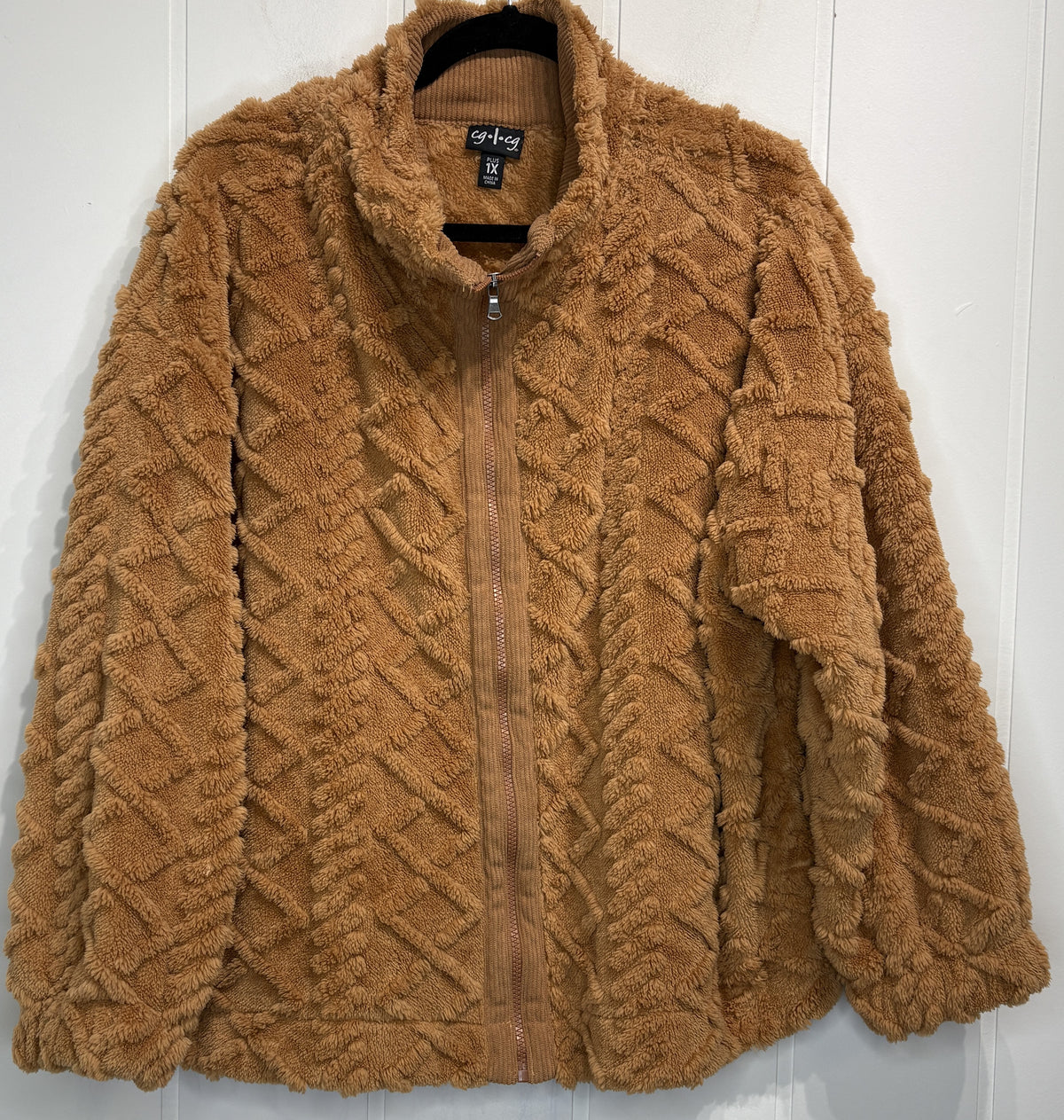 Full-Zip Cable Pattern Fuzzy Fleece Jacket