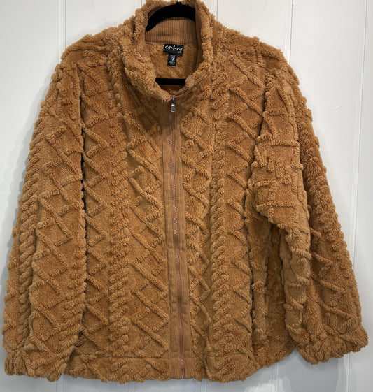 Full-Zip Cable Pattern Fuzzy Fleece Jacket