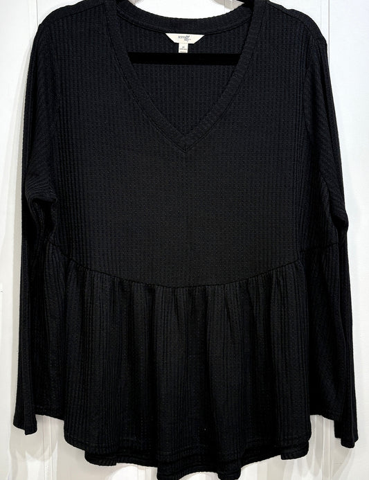Terra & Sky Waffle Knit Peplum Top