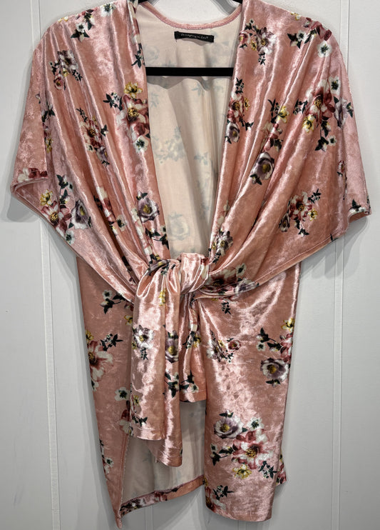 Velvet Wrap Kimono w/Floral Print