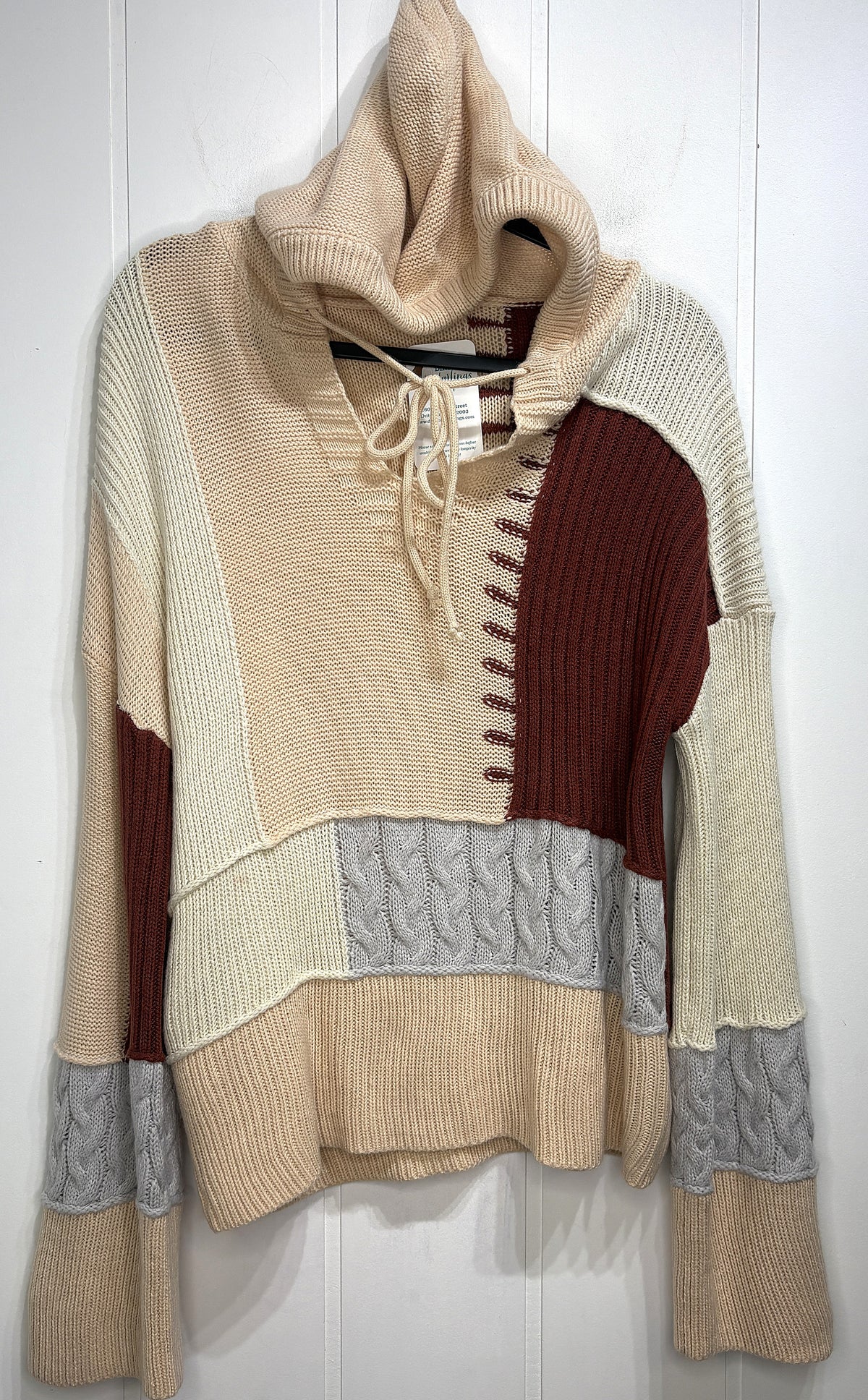 Colorblock Cable-knit Patchwork Hoodie