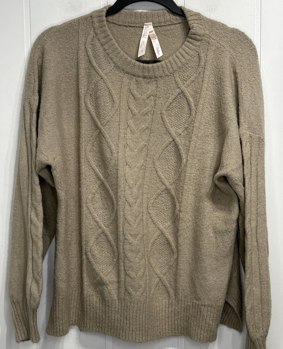 Slouchy Cable Knit Crew Sweater