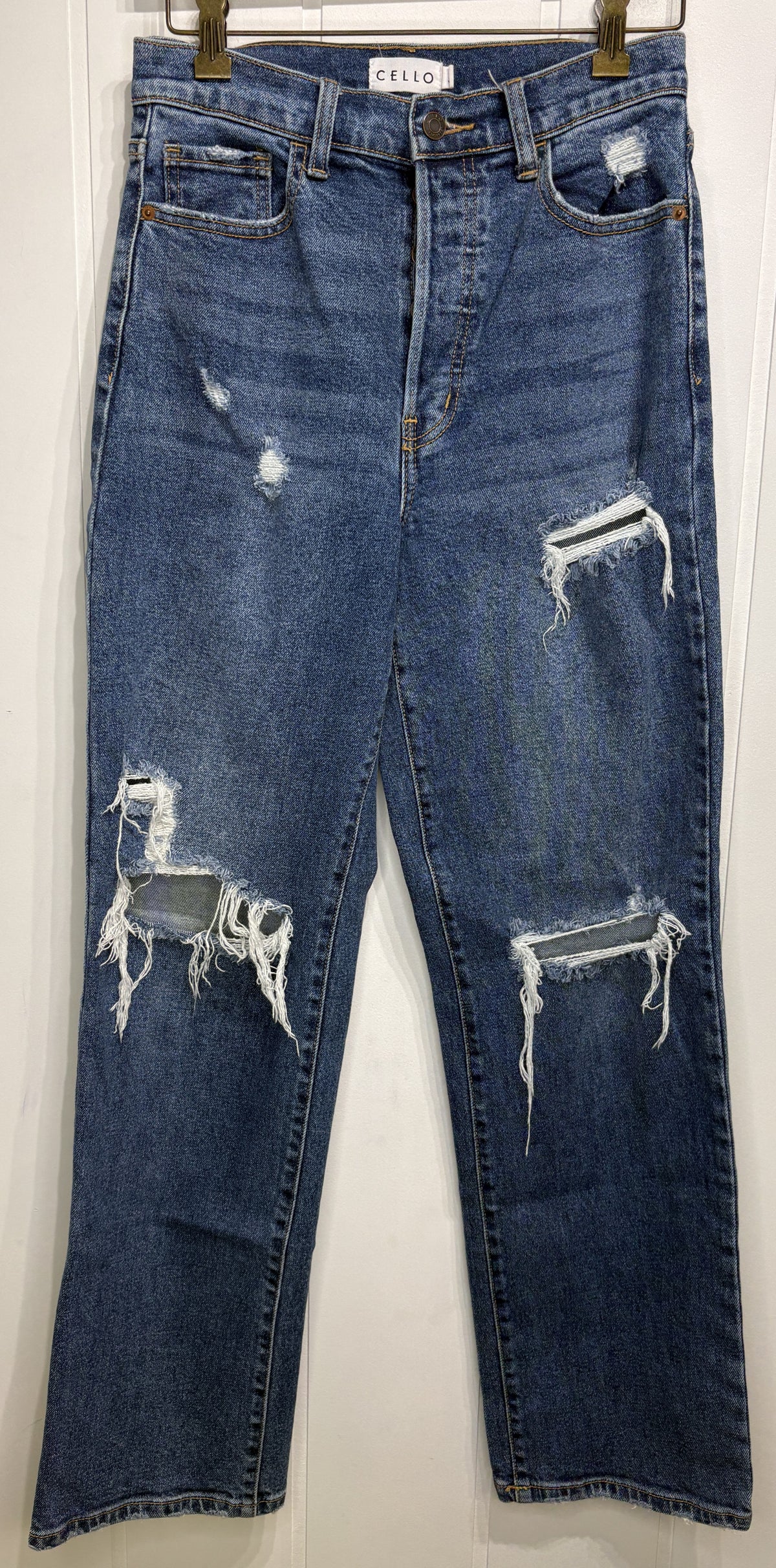 Cello Wide-Leg Distressed Jeans