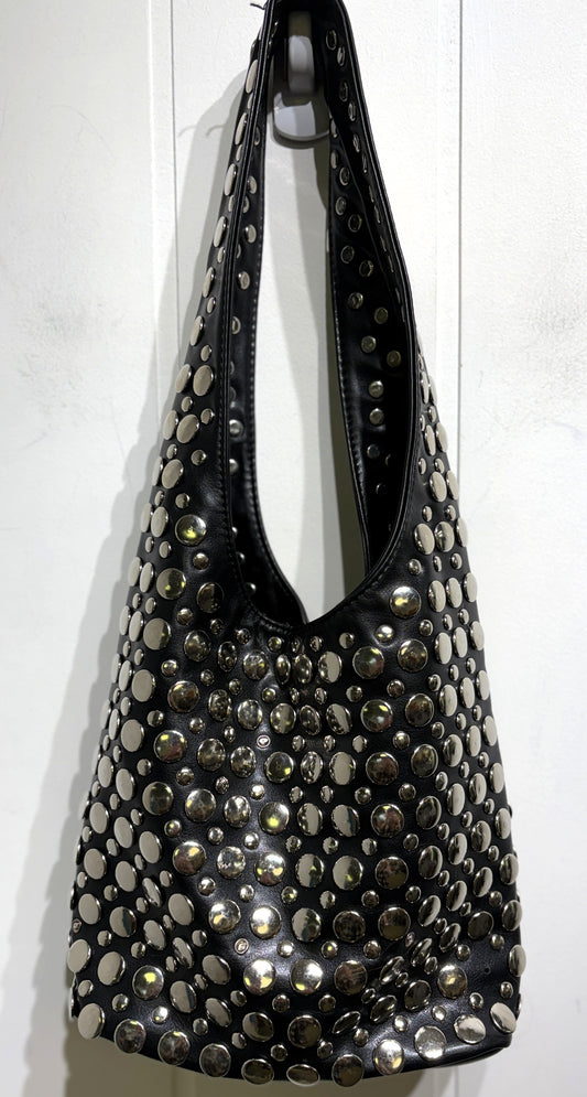 Faux Leather Hobo Bag w/Metal Studs