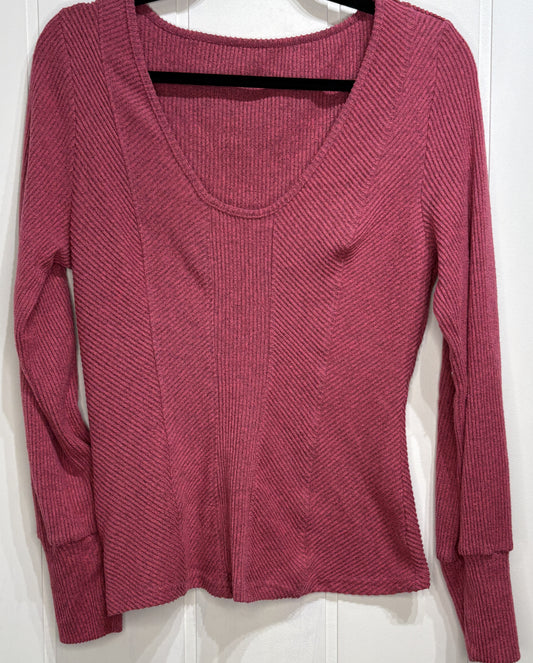 Scoop Neck Ribbed LS Sweater